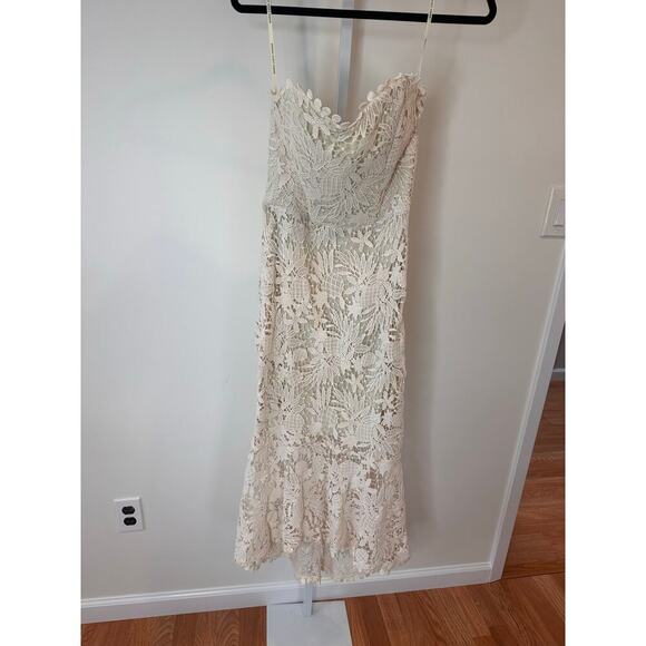 NEW NWT Maria Lucia Hohan Strapless Asymmetric Guipure Lace Midi Dress US 4 - Picture 6 of 9